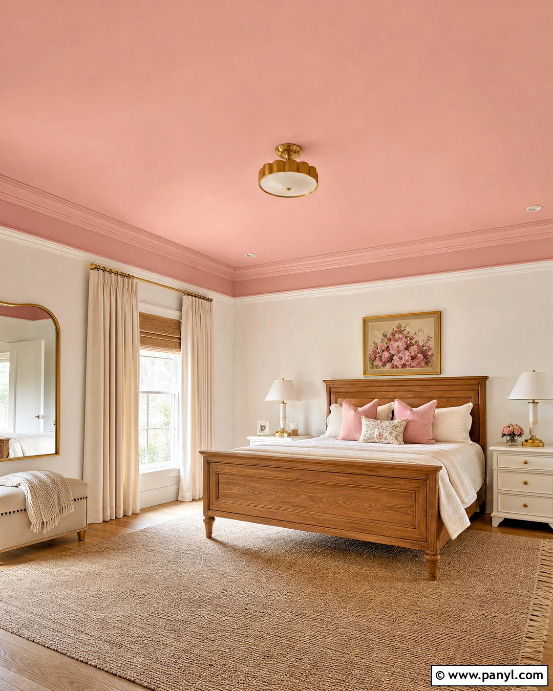 Pink Ceiling With Warm White Walls - 20 bedroom paint colors pink ideas