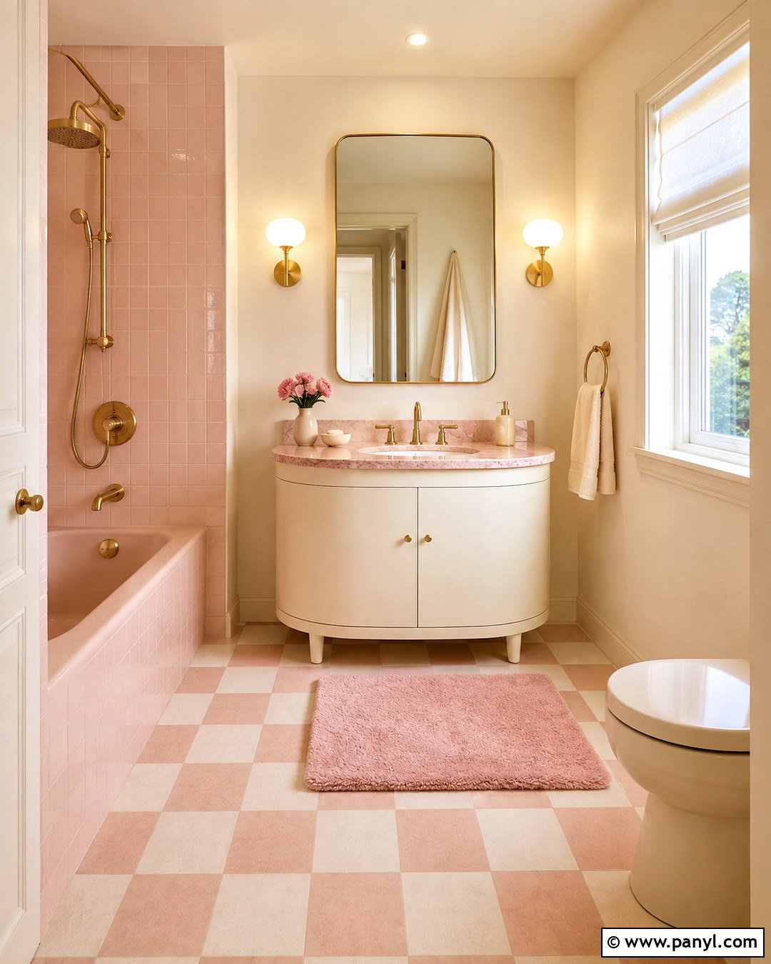 Pink Checkerboard Bathroom - 20 pink bathroom aesthetic ideas