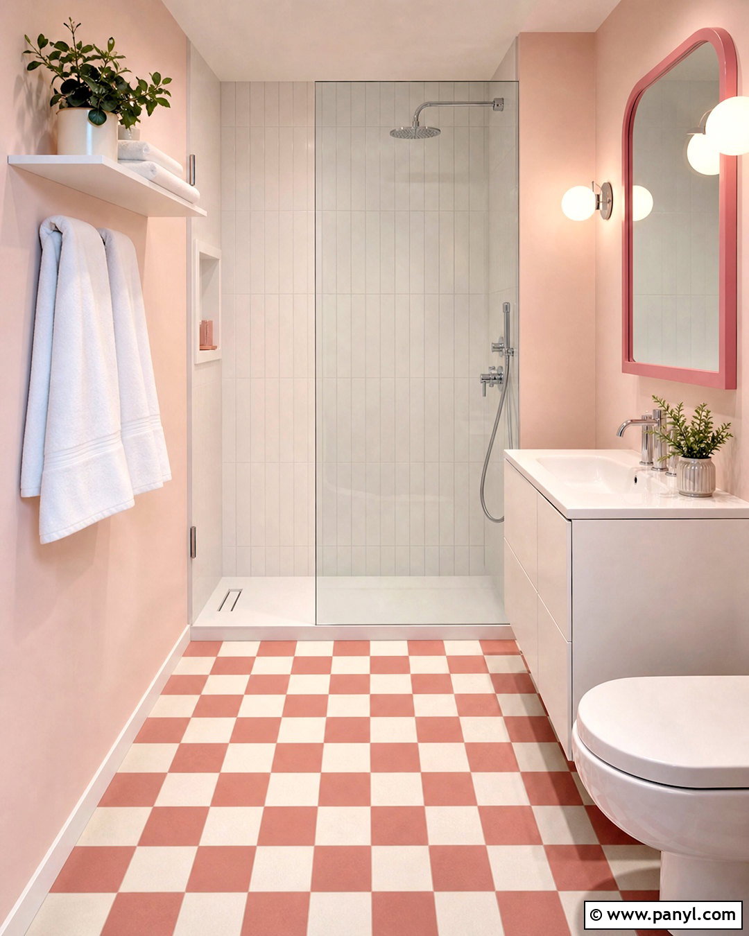 Pink Checkerboard Bathroom - 20 small pink bathroom ideas