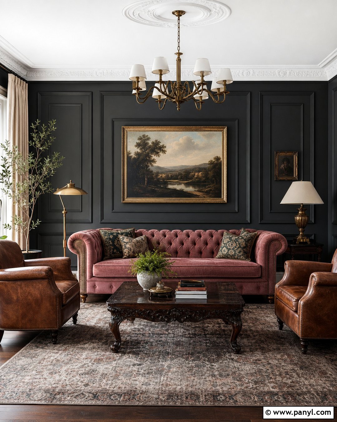 Pink Chesterfield Couch With Black Molding - 20 Pink Couch Black Wall Ideas