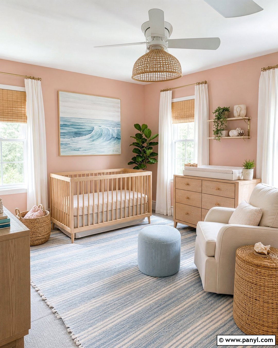 Pink Coastal Nursery - 25 Pink Walls Nursery Ideas