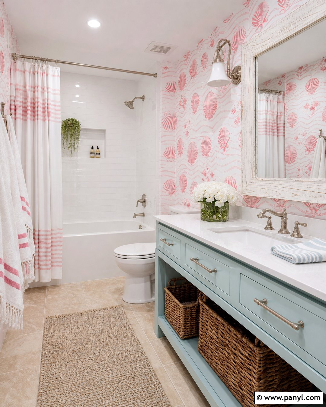 Pink Coastal Wallpaper Bathroom - 25 Pink Wallpaper Bathroom Ideas