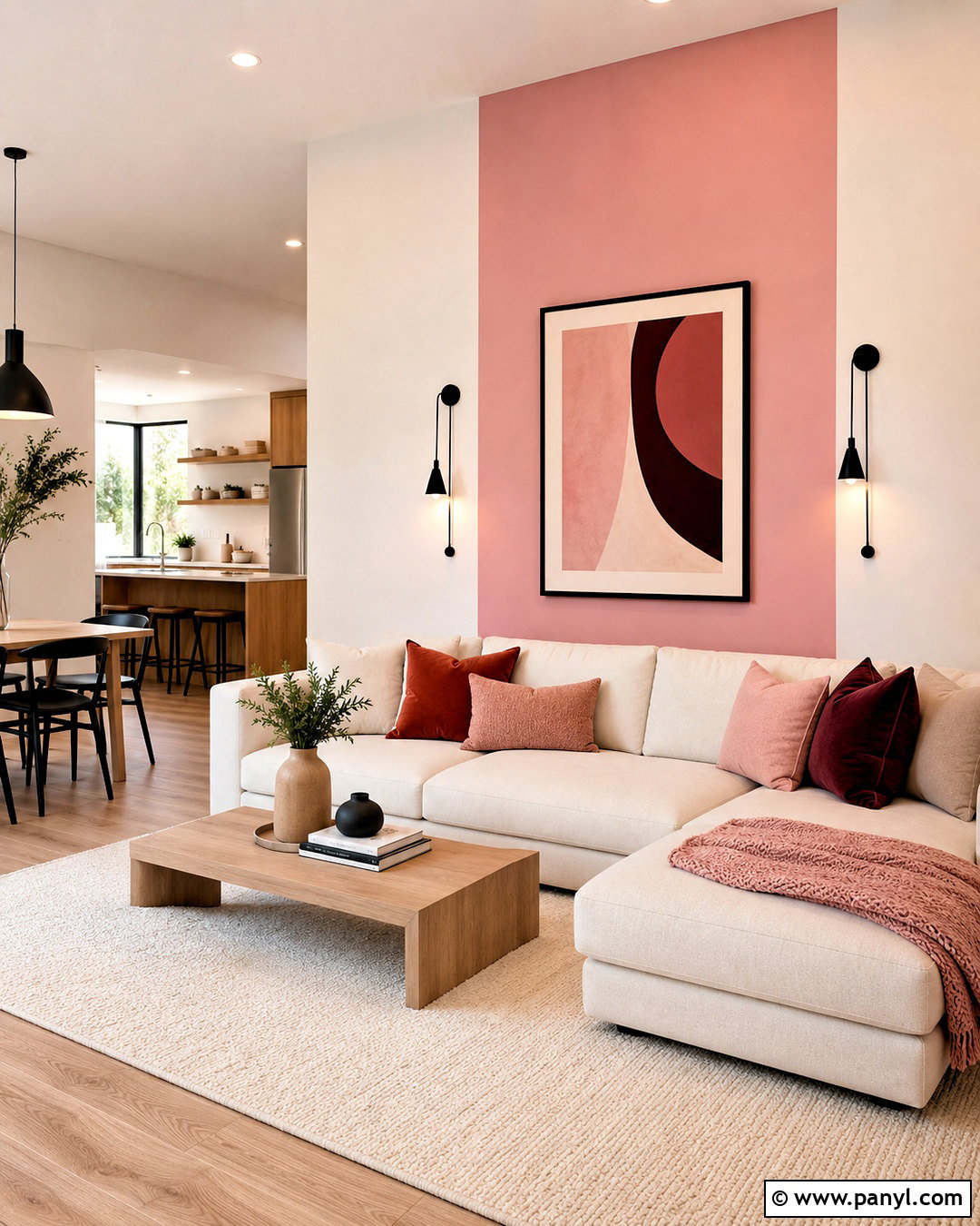 Pink Color Block Living Room Wall - 20 pink and white walls