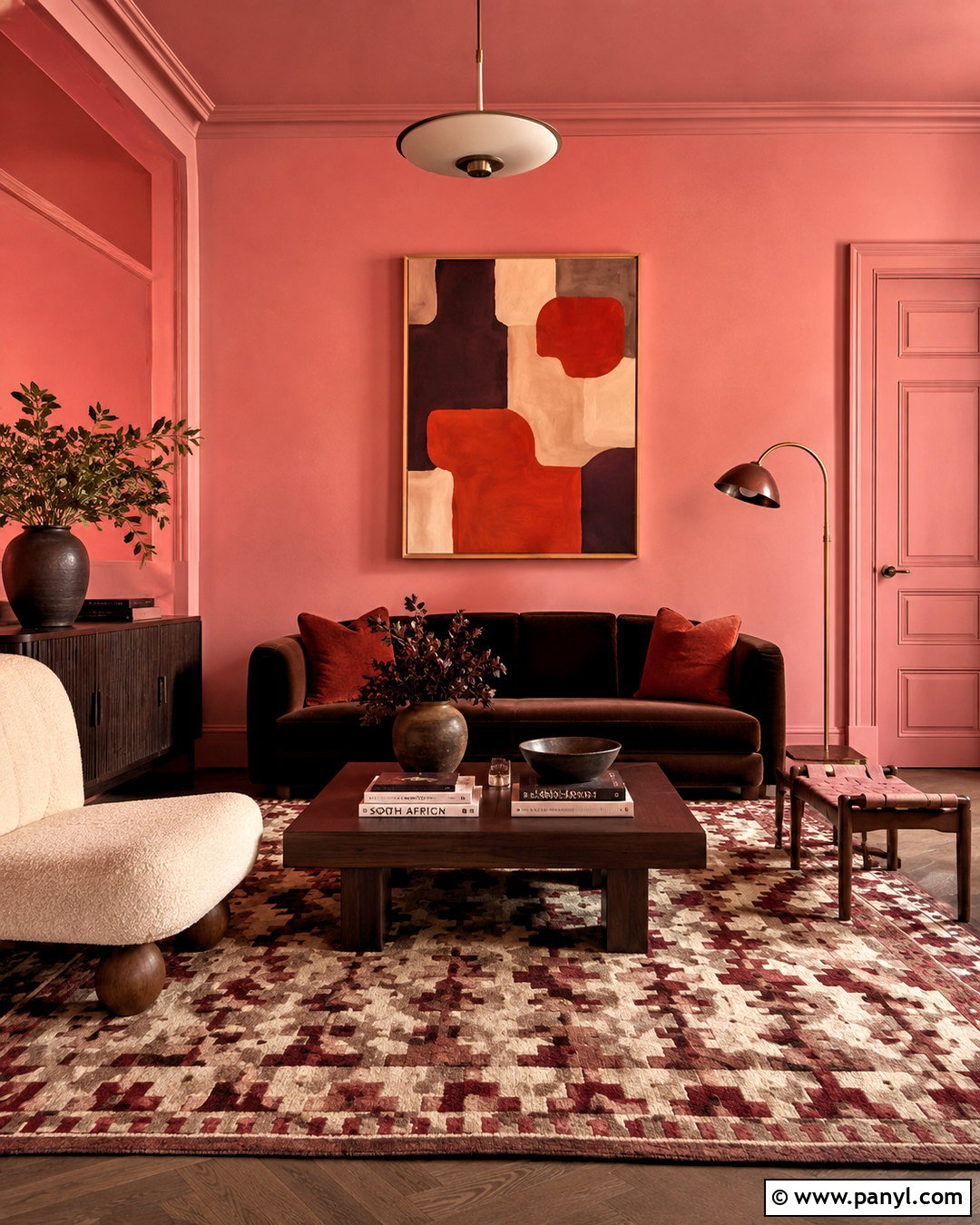 Pink Color Drenched Living Room - 20 pink wall living room ideas