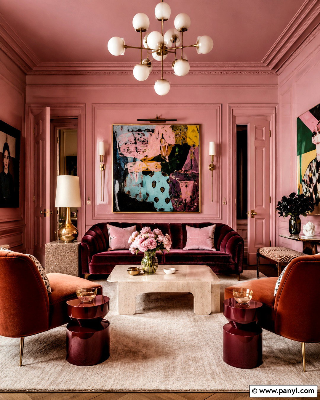 Pink Color-Drenched Living Room - 20 pink colour room ideas