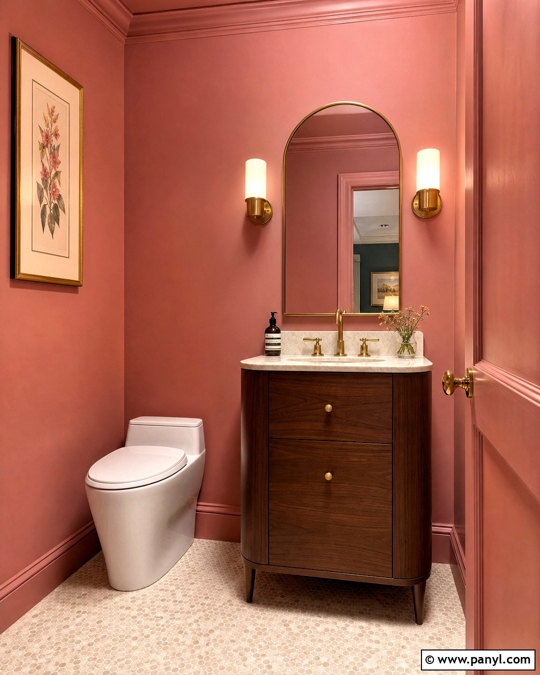 Pink Color-Drenched Powder Room - 20 pink wall design ideas