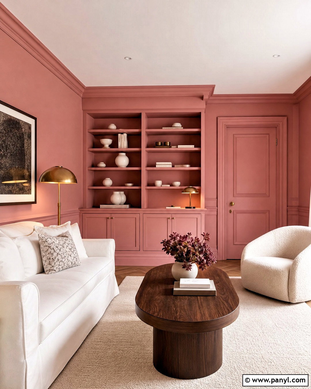 Pink Color Drenched Wall With White Accents - 20 pink and white wall ideas