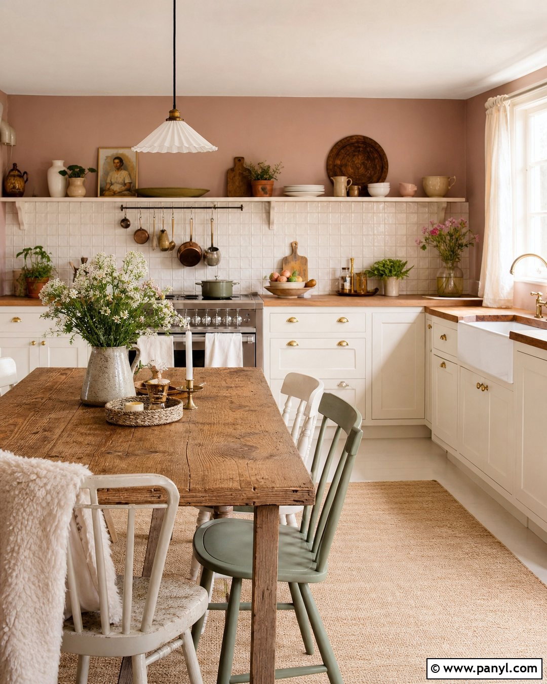 Pink Cottage Kitchen - 35 Pink Wall Color Ideas
