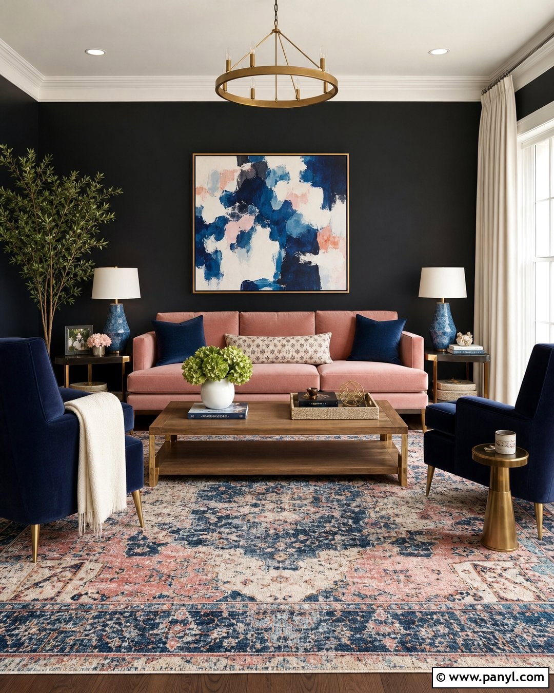 Pink Couch With Black Wall And Blue Accents - 20 Pink Couch Black Wall Ideas