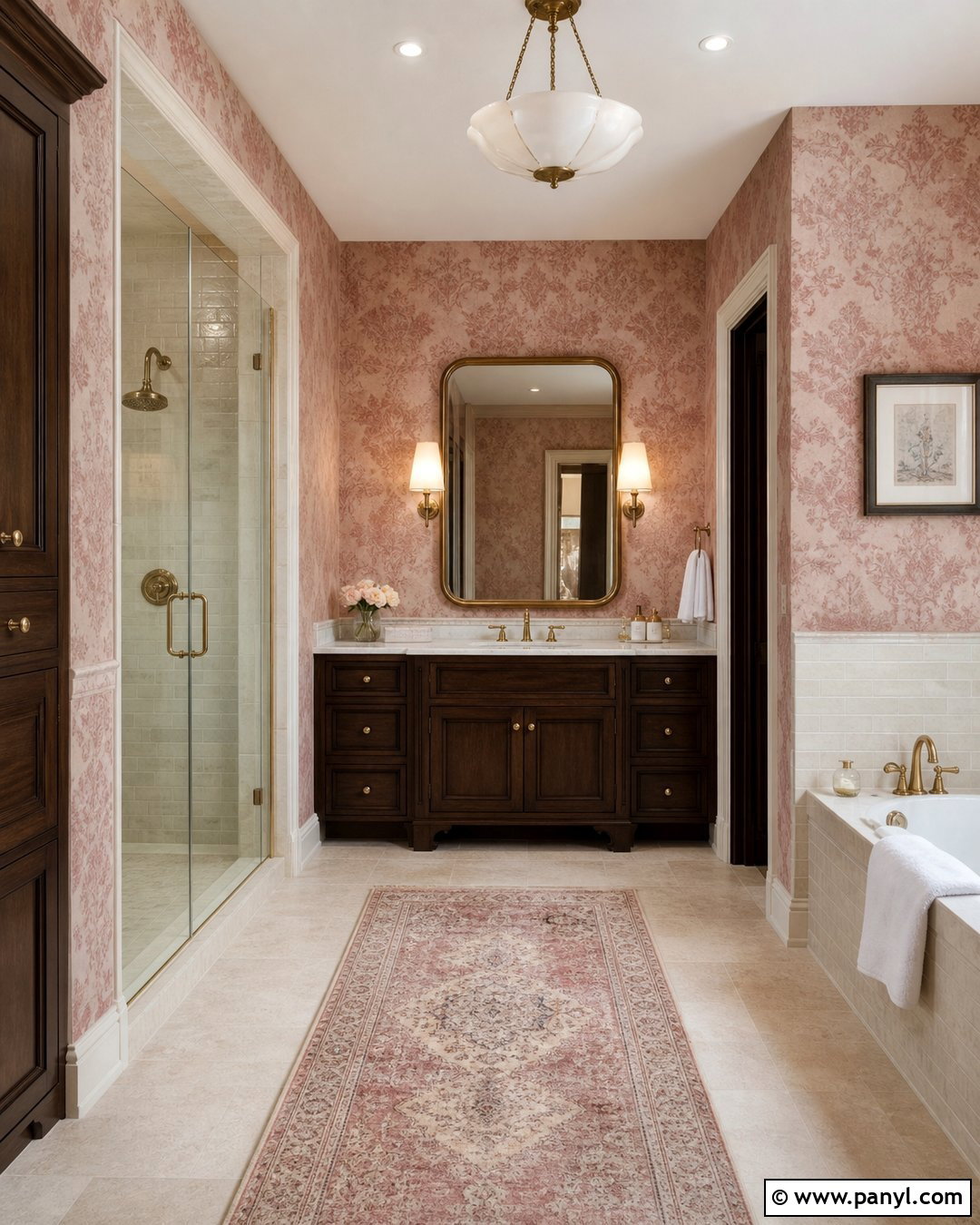 Pink Damask Wallpaper Bathroom - 25 Pink Wallpaper Bathroom Ideas