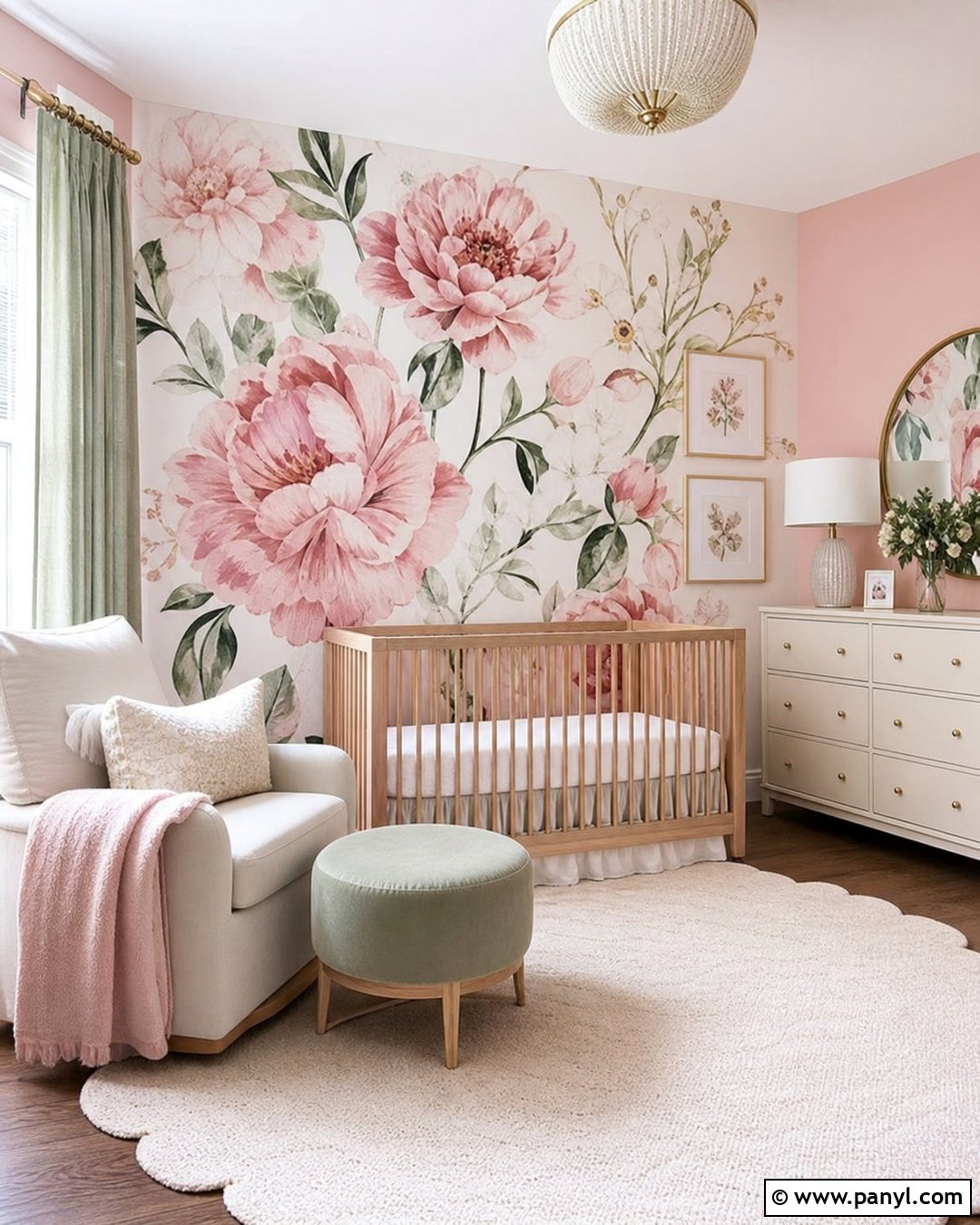 Pink Floral Mural Nursery - 25 Pink Walls Nursery Ideas