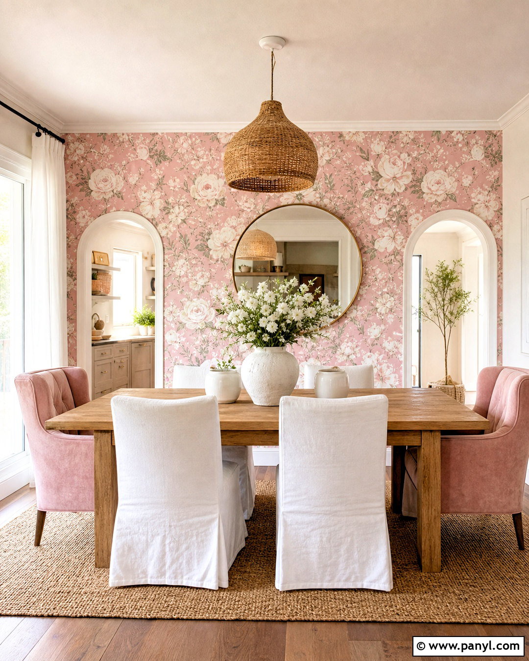 Pink Floral Wallpaper And White Walls - 20 pink and white wall ideas