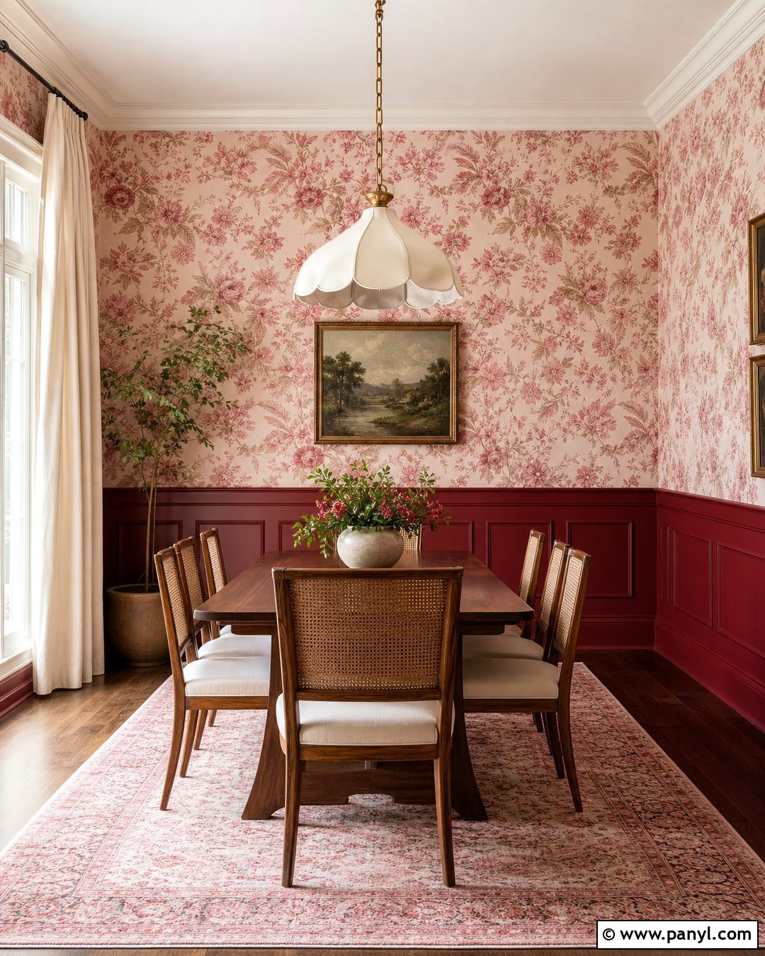 Pink Floral Wallpaper With Red Paneling - 25 Pink And Red Wall Ideas