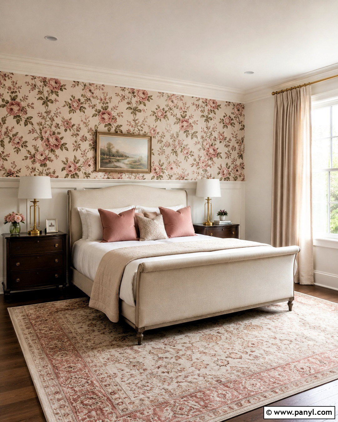 Pink Floral Wallpaper With White Paneling - 20 pink and white walls