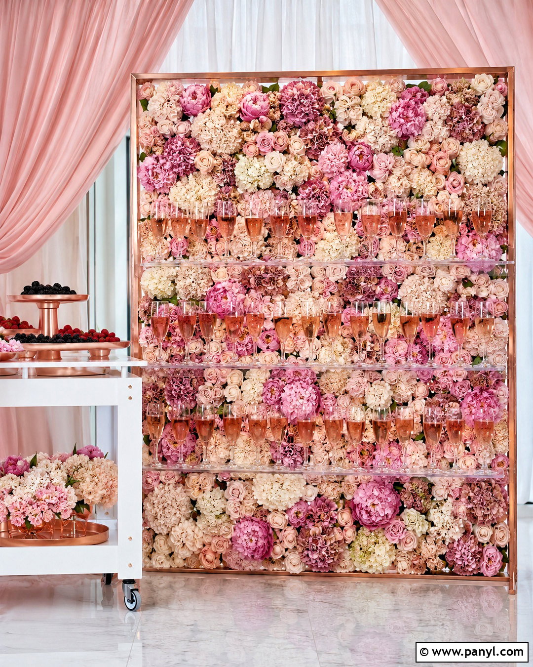 Pink Flower Prosecco Wall - 20 prosecco wall ideas