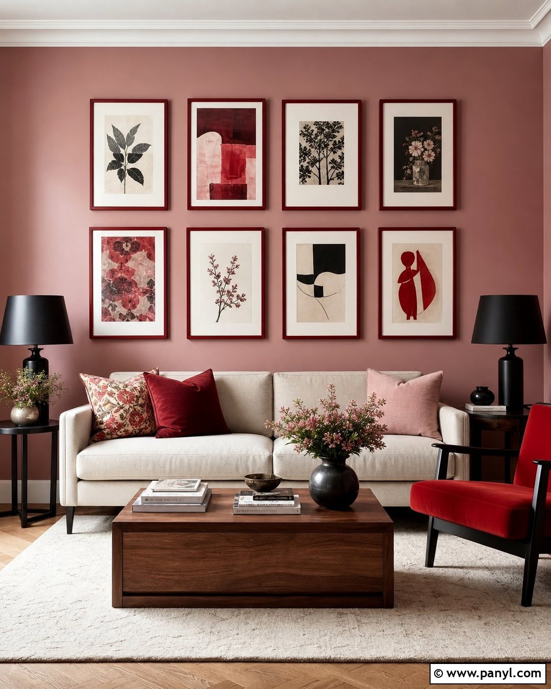 Pink Gallery Wall With Red Frames - 25 Pink And Red Wall Ideas