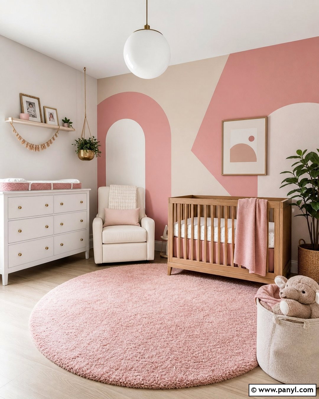 Pink Geometric Accent Wall - 25 Baby Girl Accent Wall Ideas