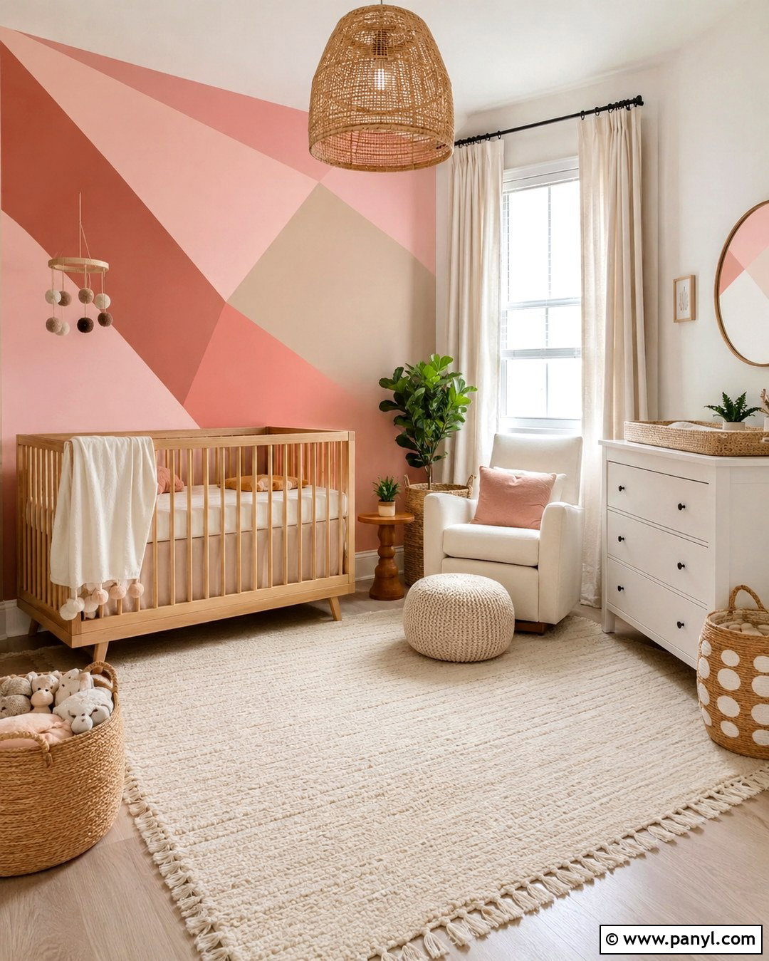 Pink Geometric Accent Wall - 20 Baby Girl Nursery Pink Accent Wall Ideas