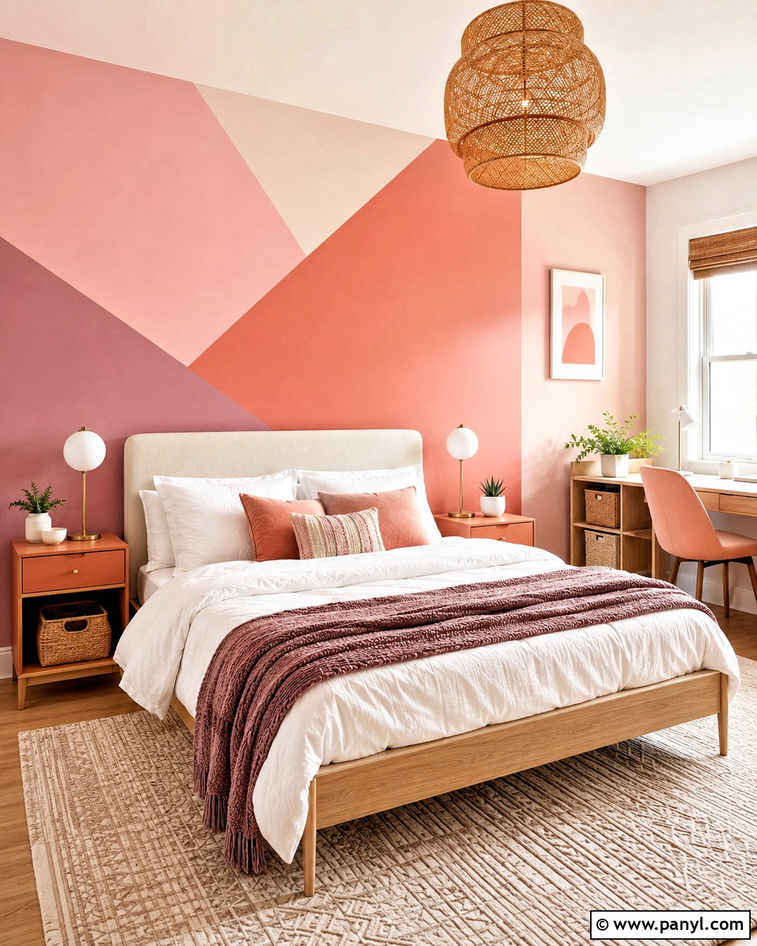 Pink Geometric Feature Wall - 20 pink feature wall bedroom ideas