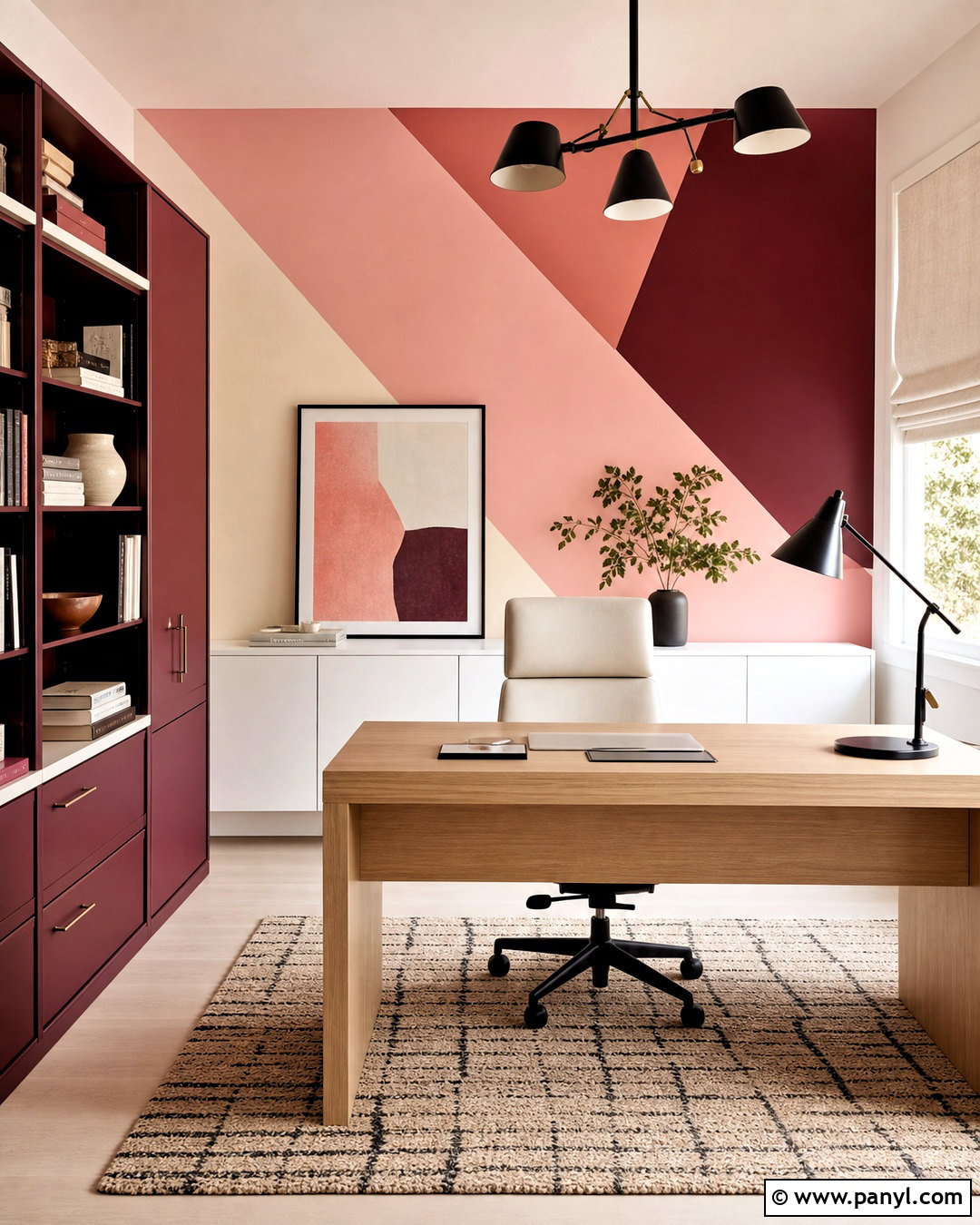 Pink Geometric Home Office Wall - 20 pink wall design ideas