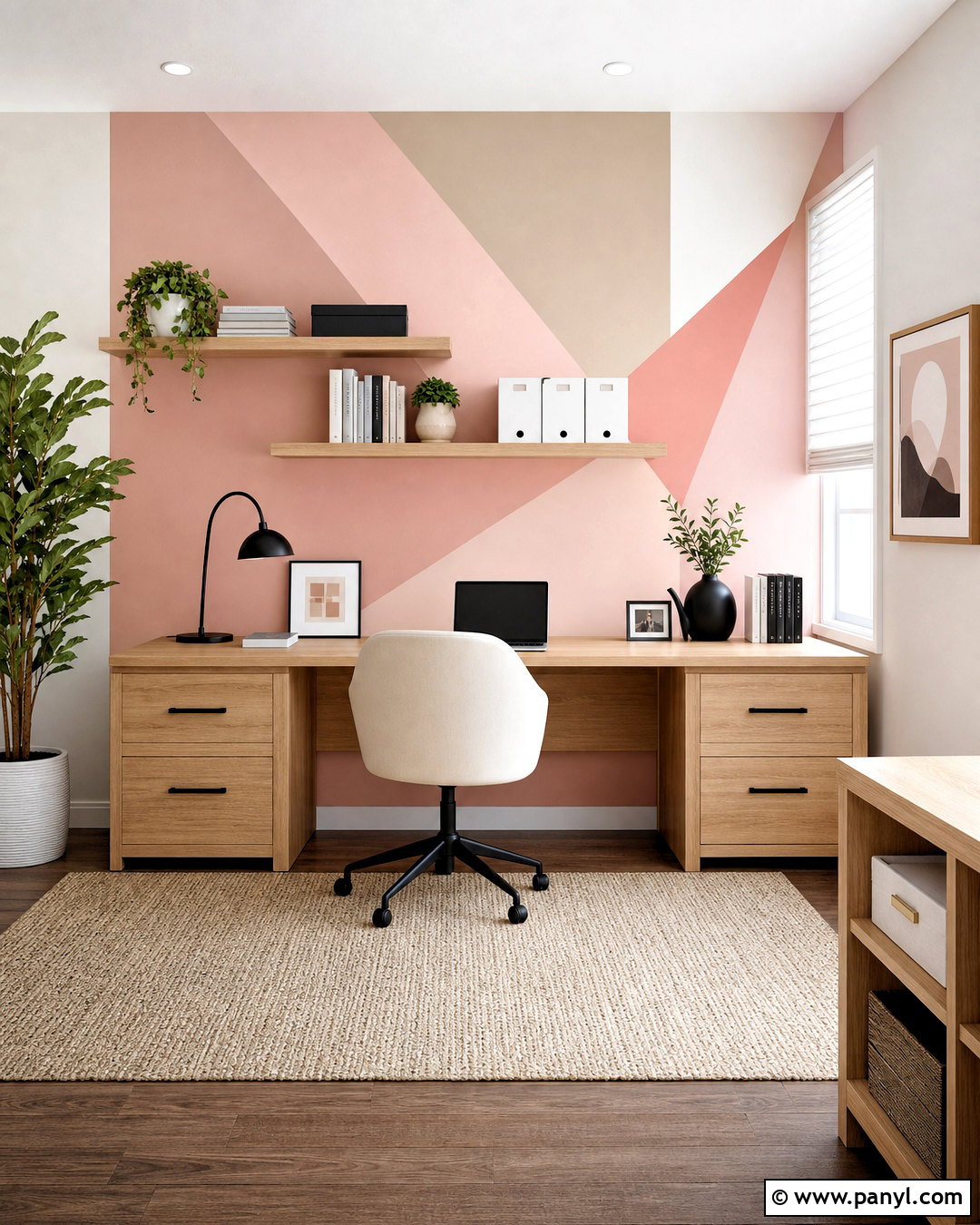Pink Geometric Painted Wall - 20 pink feature wall ideas