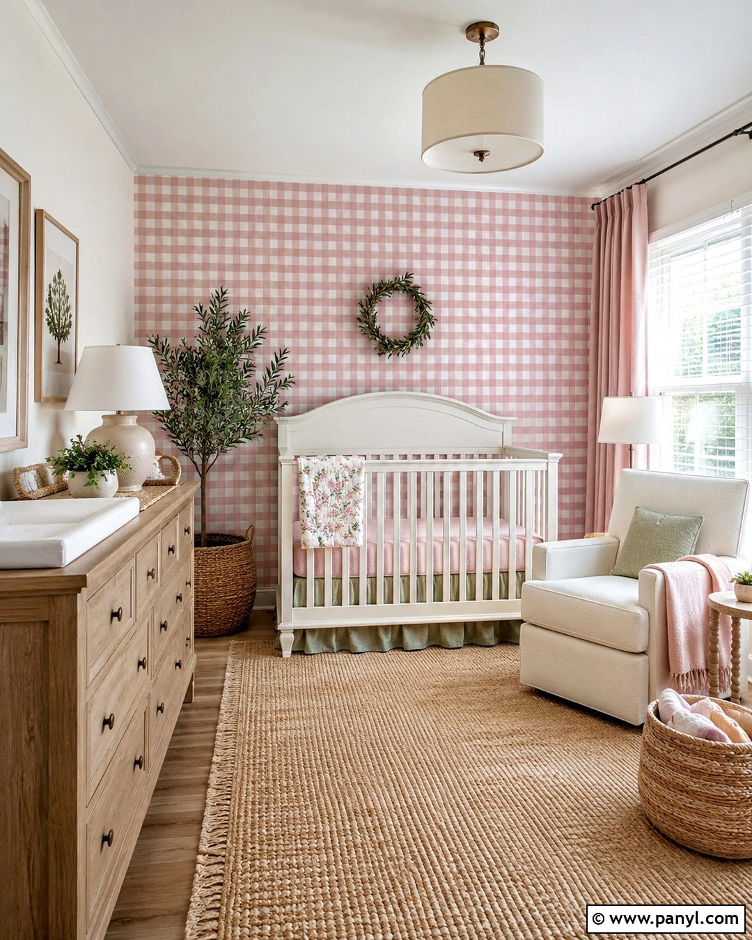 Pink Gingham Wallpaper Accent Wall - 20 Baby Girl Nursery Pink Accent Wall Ideas