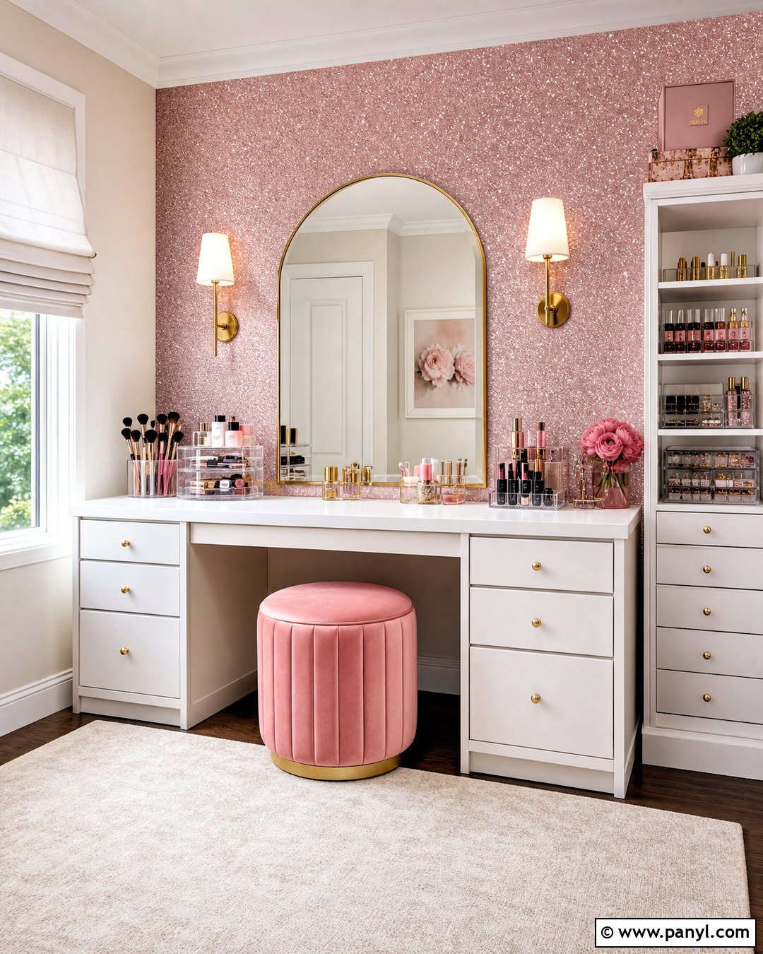 Pink Glitter Accent Wall Vanity Room - 20 glitter accent wall ideas