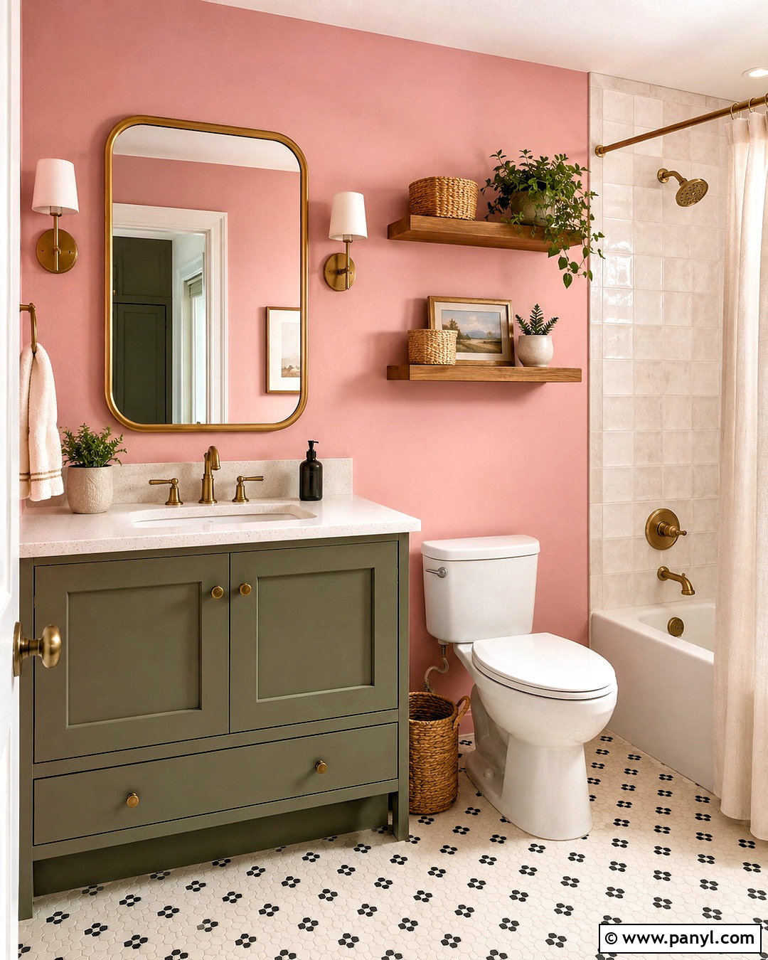 Pink Ground Bathroom With Green Vanity - 40 pink ground farrow and ball ideas