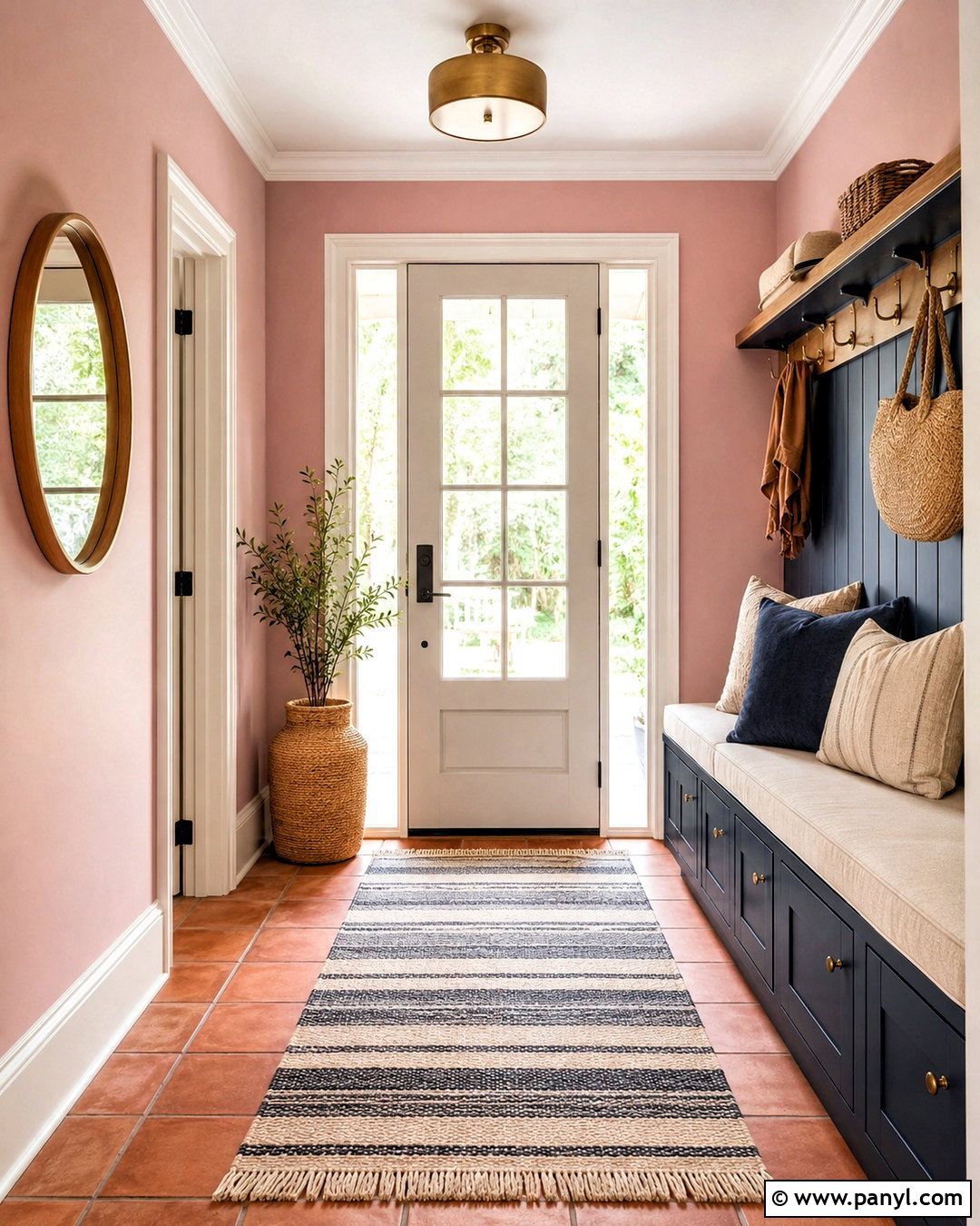 Pink Ground Entryway With Blue Bench - 40 pink ground farrow and ball ideas