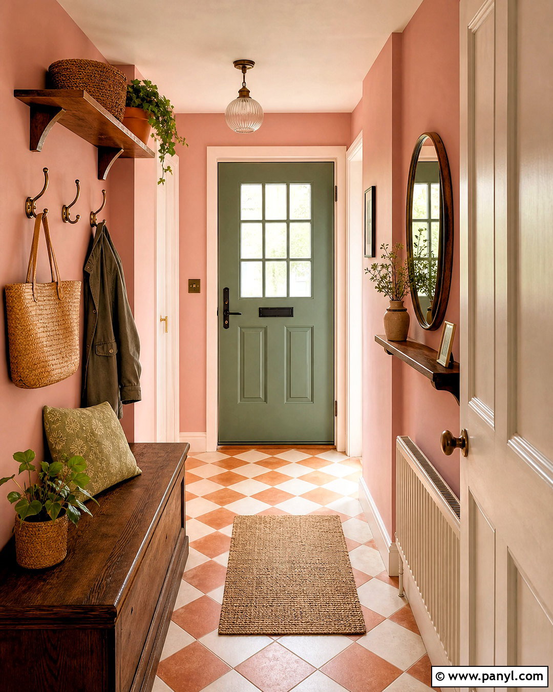 Pink Ground Entryway With Checkerboard Flooring - 20 farrow and ball pink ground ideas