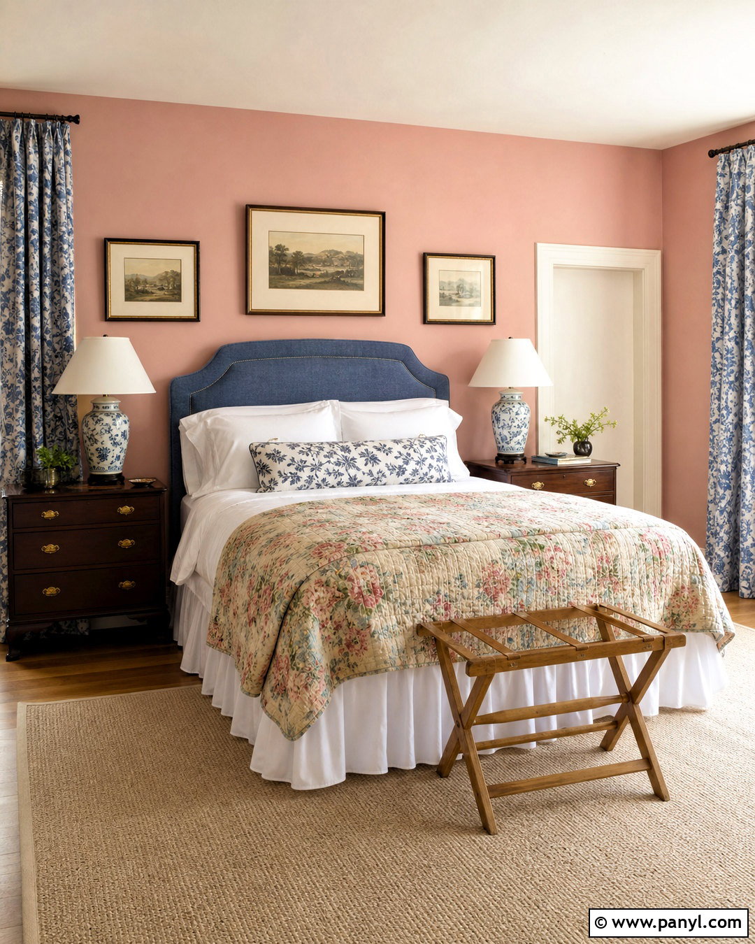 Pink Ground Guest Bedroom With Blue - 20 farrow and ball pink ground ideas