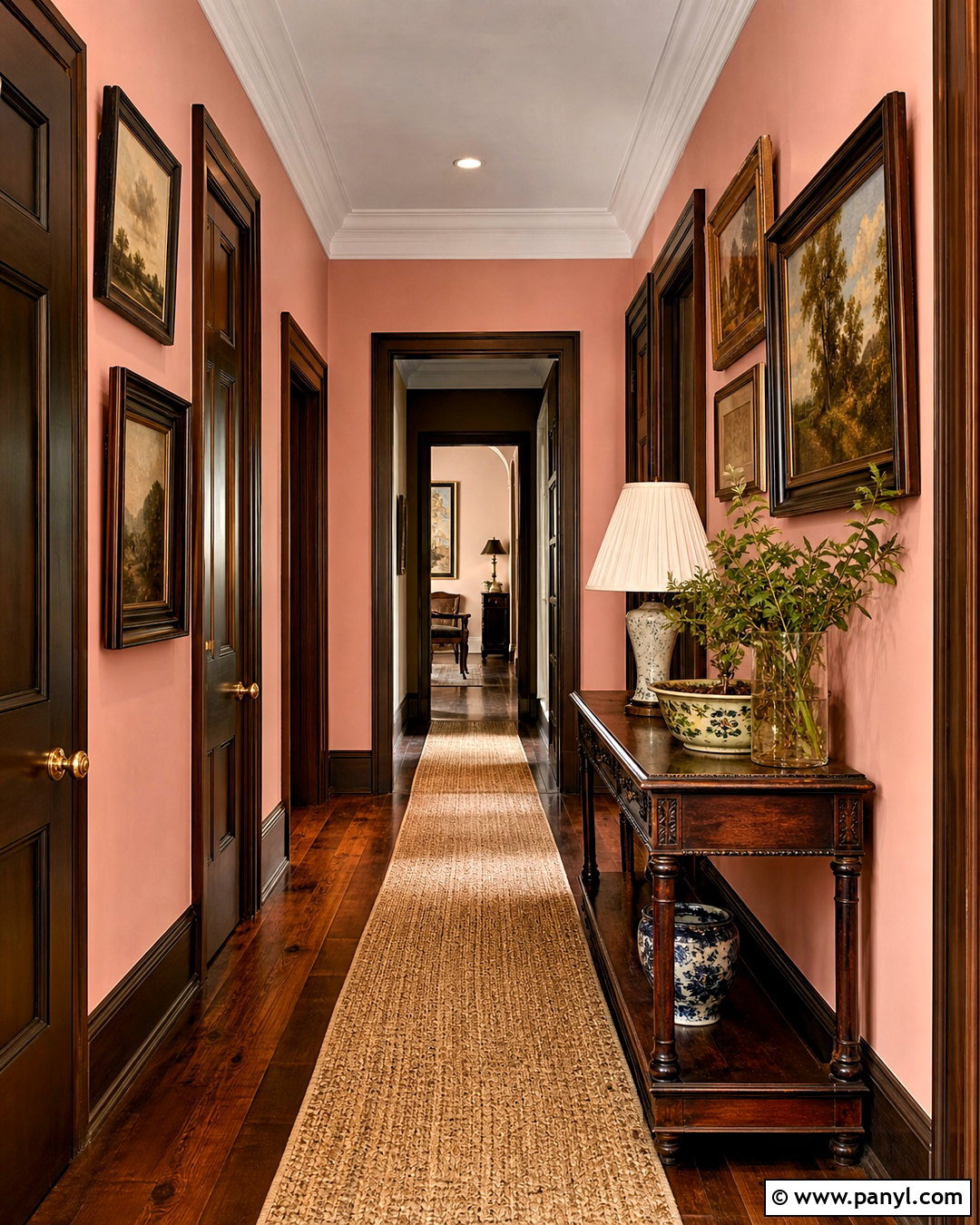 Pink Ground Hallway With Dark Wood - 20 farrow and ball pink ground ideas