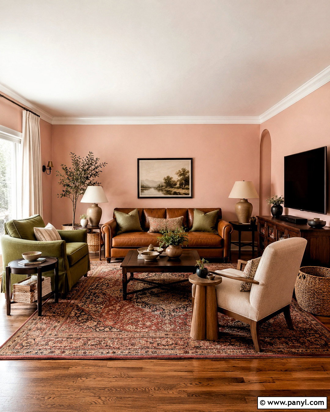 Pink Ground Living Room With Brown Leather - 40 pink ground farrow and ball ideas