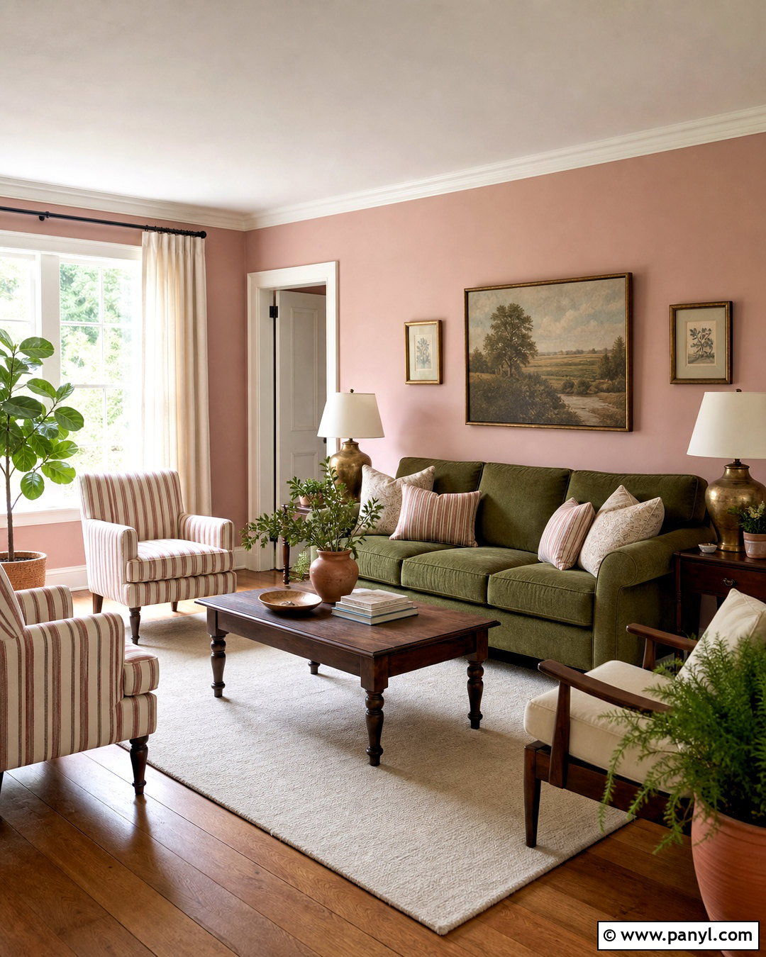 Pink Ground Living Room With Olive Green - 20 farrow and ball pink ground ideas