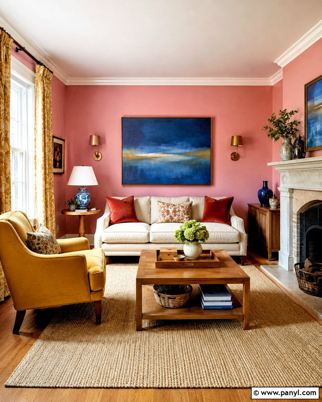 Pink Ground Living Room With Yellow Accents - 40 pink ground farrow and ball ideas