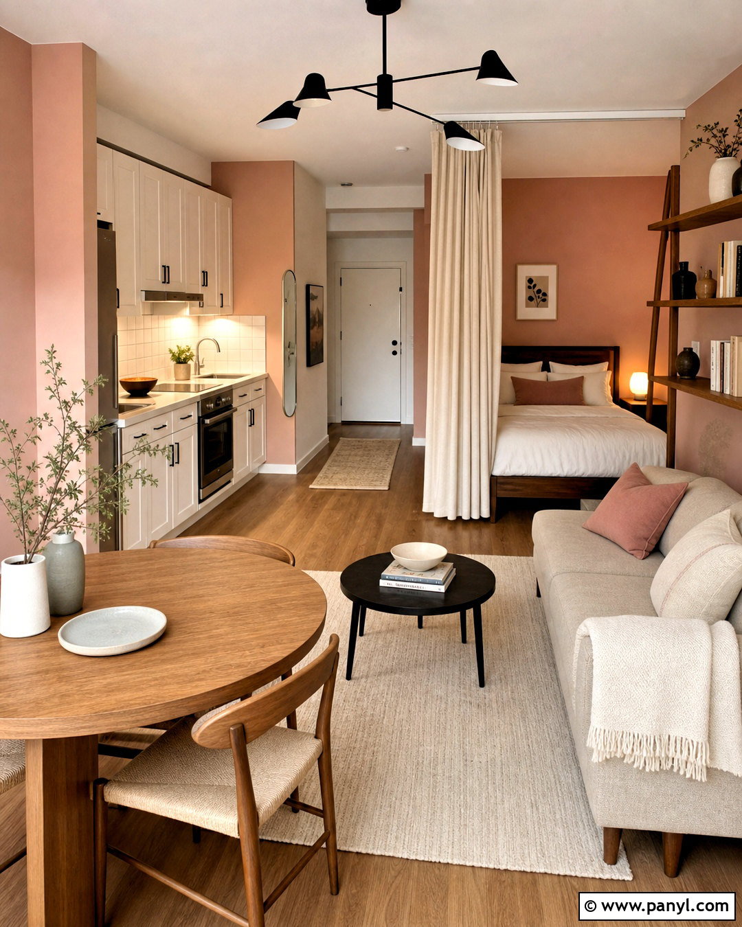 Pink Ground Studio Apartment With Warm White - 20 farrow and ball pink ground ideas