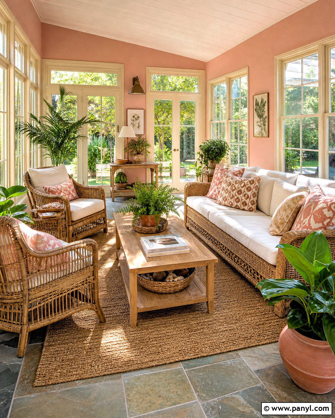 Pink Ground Sunroom With Rattan - 20 farrow and ball pink ground ideas