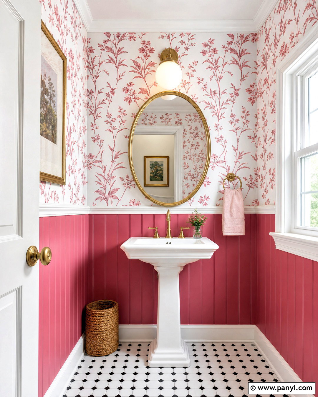 Pink Half Wall With White Wallpaper - 20 pink and white wall ideas