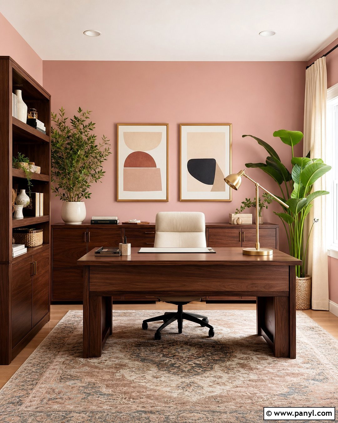 Pink Home Office With Wood Furniture - 35 pink accent walls