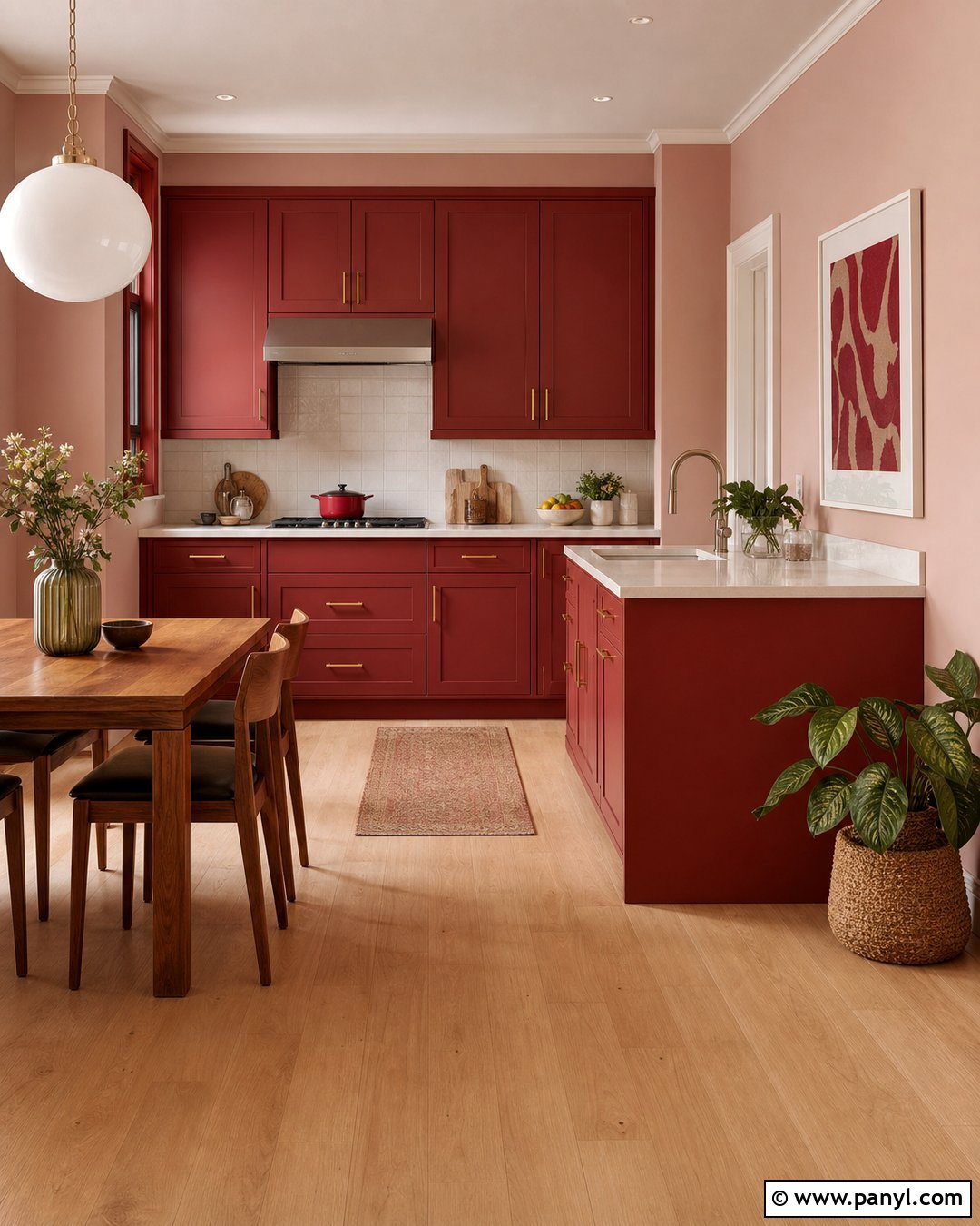 Pink Kitchen Wall With Red Cabinets - 25 Pink And Red Wall Ideas