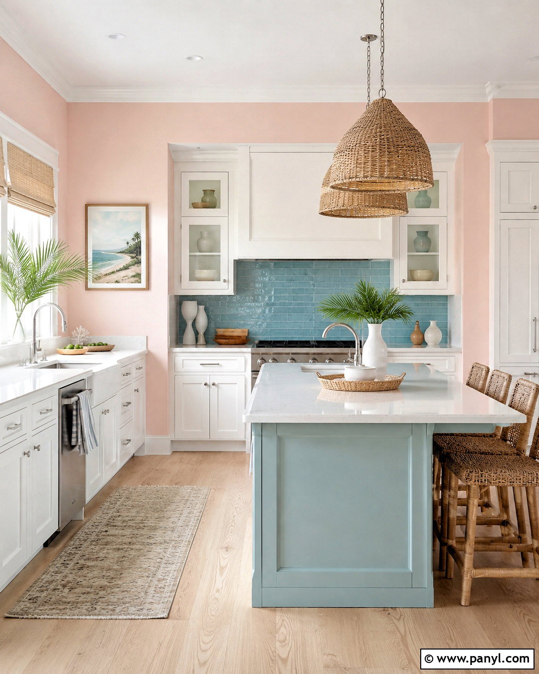 Pink Kitchen Walls In A Coastal Kitchen - 40 pink kitchen walls