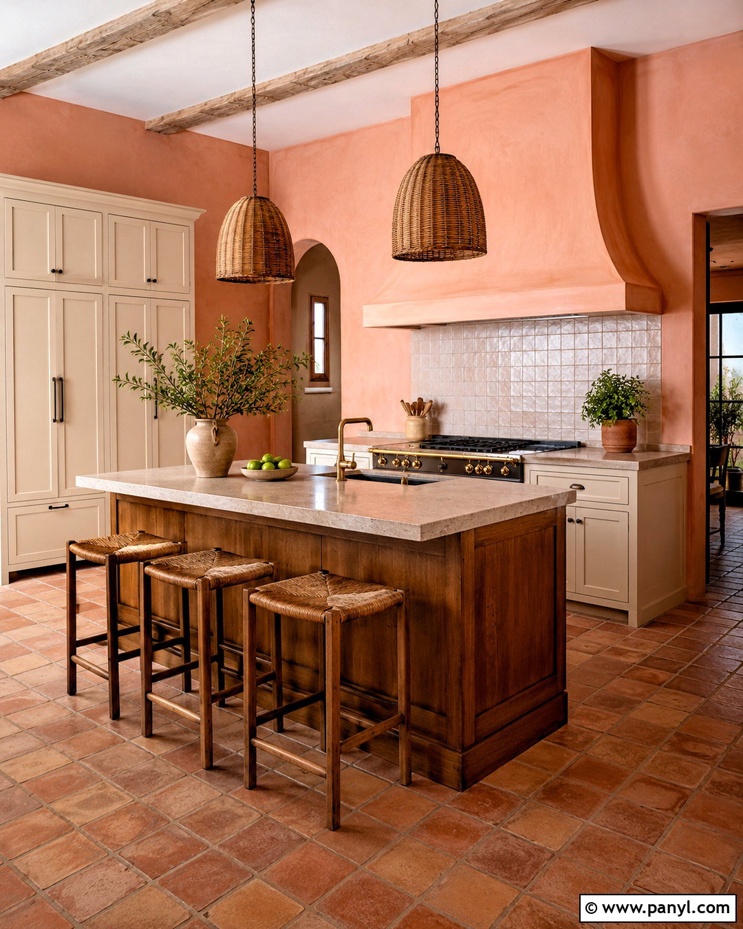 Pink Kitchen Walls In A Mediterranean Kitchen - 40 pink kitchen walls