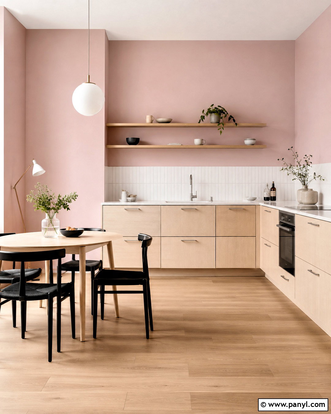 Pink Kitchen Walls In A Scandinavian Kitchen - 40 pink kitchen walls