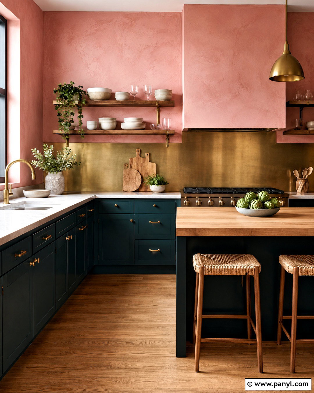 Pink Kitchen Walls With Brass Backsplash - 40 pink kitchen walls