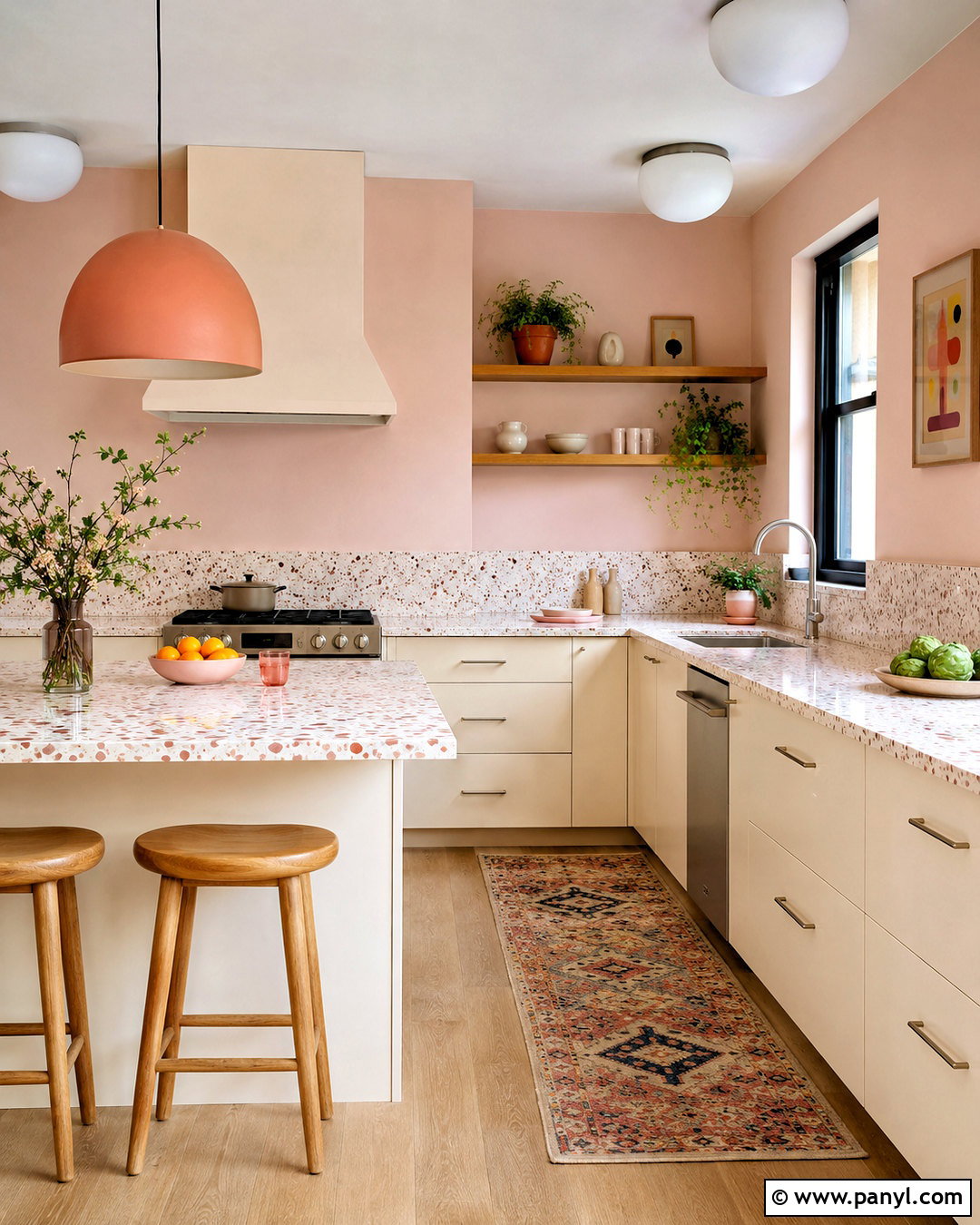 Pink Kitchen Walls With Terrazzo Counters - 40 pink kitchen walls