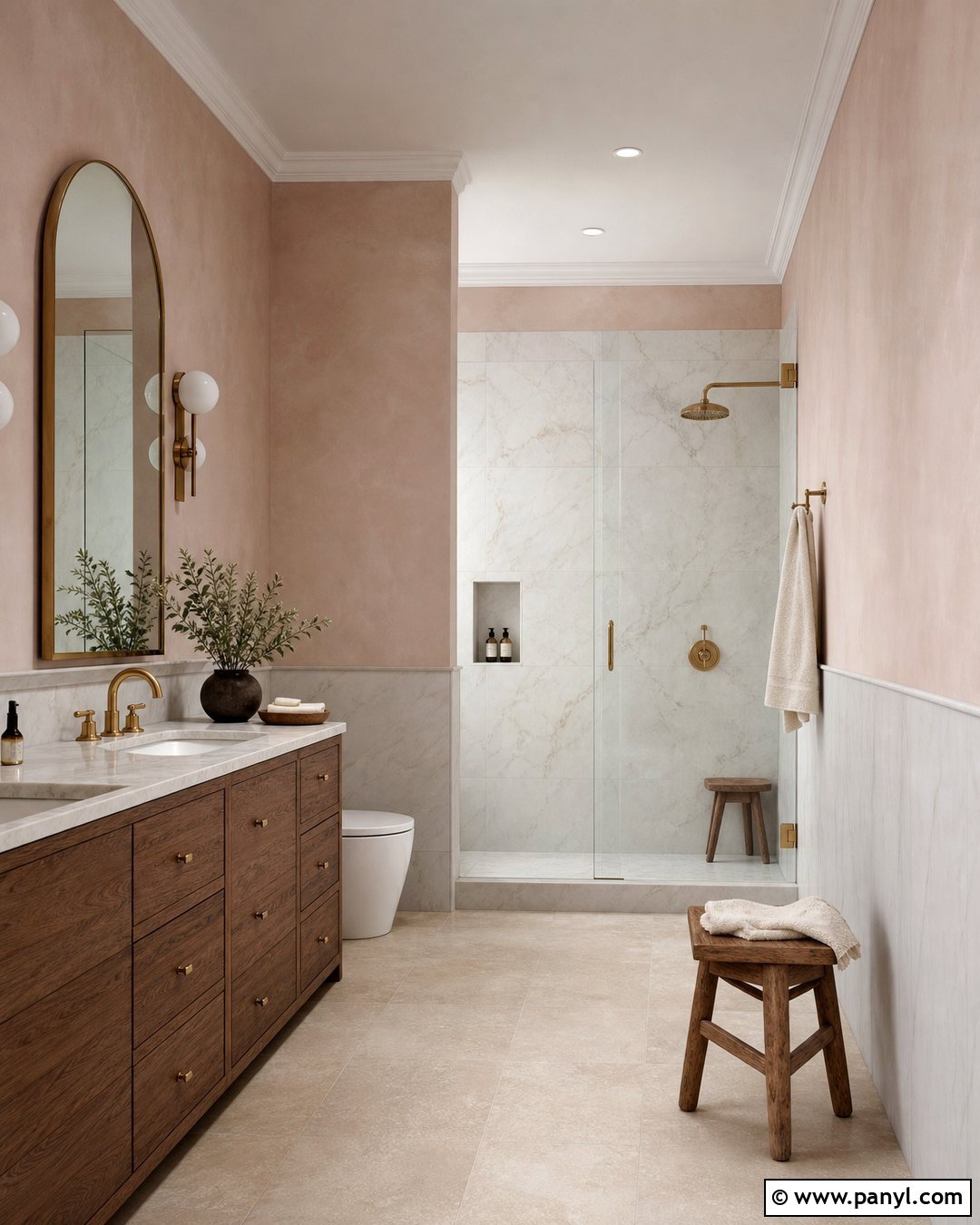 Pink Limewash Bathroom With Marble - 25 Limewash Pink Walls
