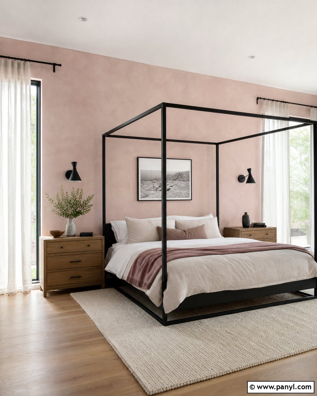 Pink Limewash Bedroom With Black Accents - 25 Limewash Pink Walls