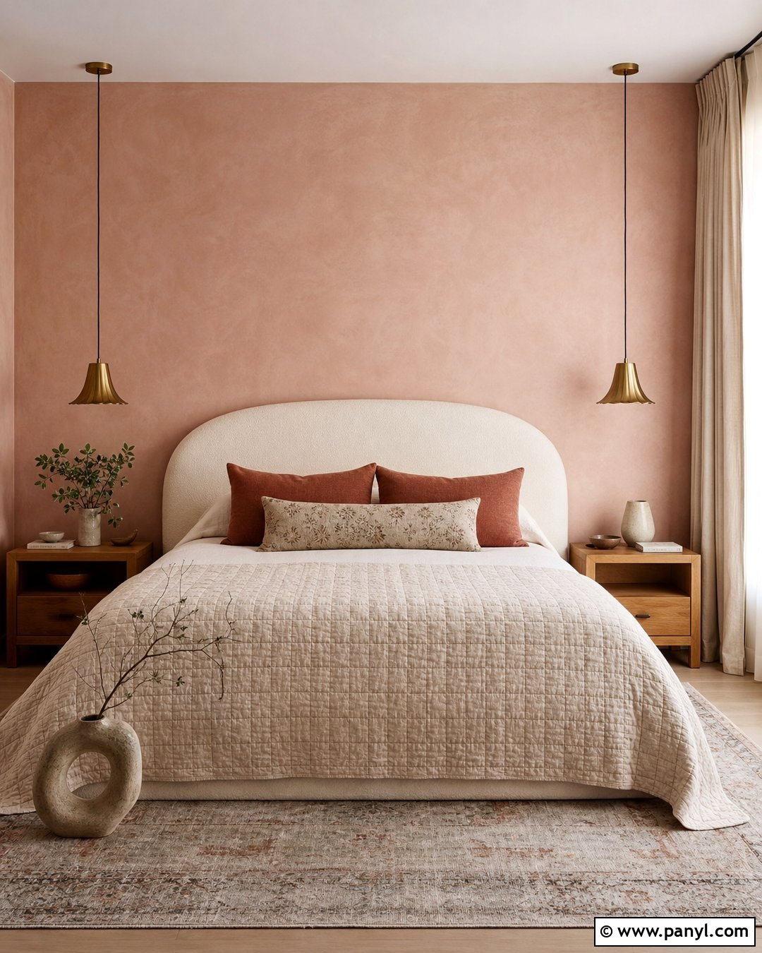 Pink Limewash Bedroom With Brass Details - 25 Limewash Pink Walls