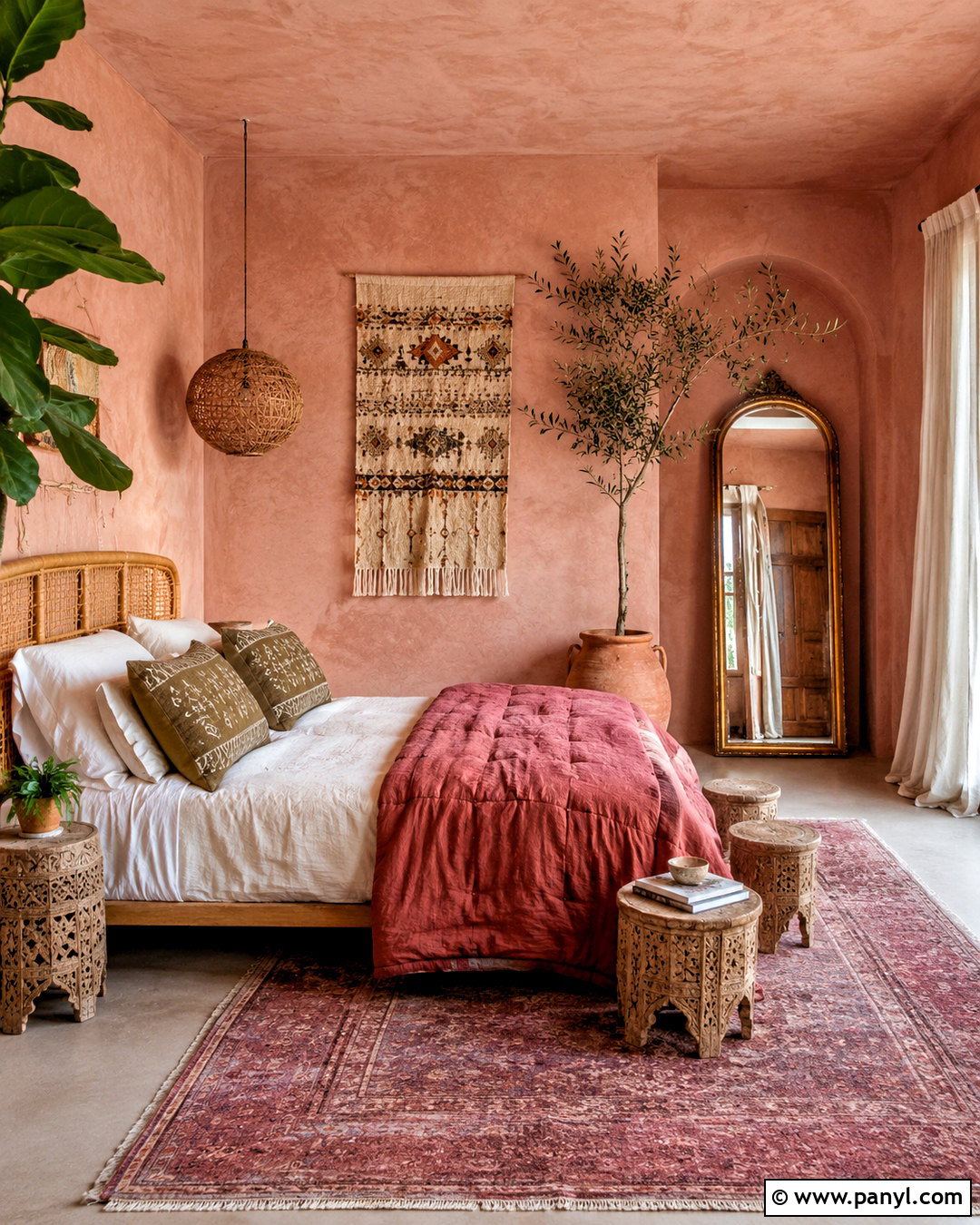 Pink Limewash Boho Bedroom - 40 Pink Limewash Wall Ideas