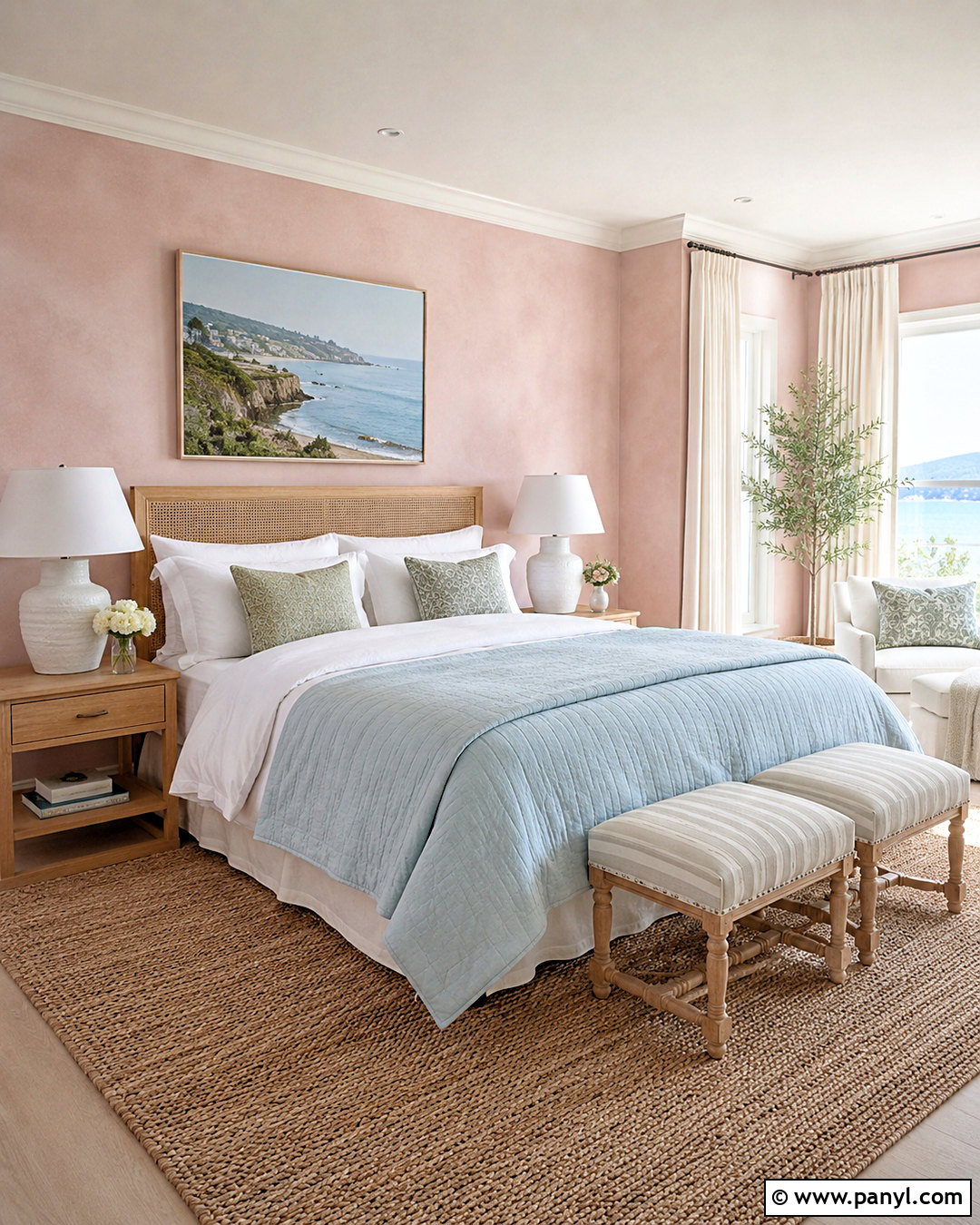 Pink Limewash Coastal Bedroom - 40 Pink Limewash Wall Ideas